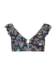 Yours Curve Black Paisley Print Frill Bikini Top - Image 4 of 5