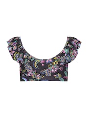 Yours Curve Black Paisley Print Frill Bikini Top - Image 5 of 5
