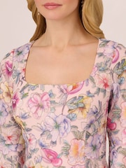 Adrianna Papell Pink Floral Printed Short Dress - Image 4 of 7