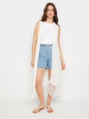Long Tall Sally Light Blue 100% Cotton Tie Waist Denim Shorts - Image 2 of 5