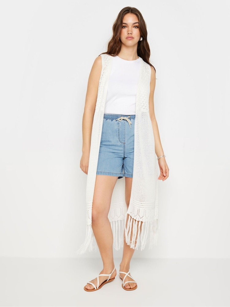 Long Tall Sally Light Blue 100% Cotton Tie Waist Denim Shorts - Image 2 of 5