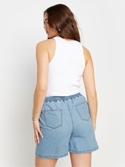 Long Tall Sally Light Blue 100% Cotton Tie Waist Denim Shorts - Image 3 of 5