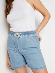 Long Tall Sally Light Blue 100% Cotton Tie Waist Denim Shorts - Image 4 of 5
