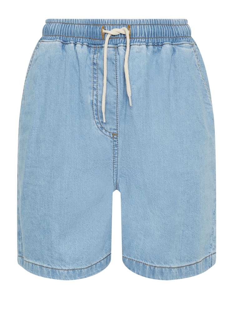 Long Tall Sally Light Blue 100% Cotton Tie Waist Denim Shorts - Image 5 of 5