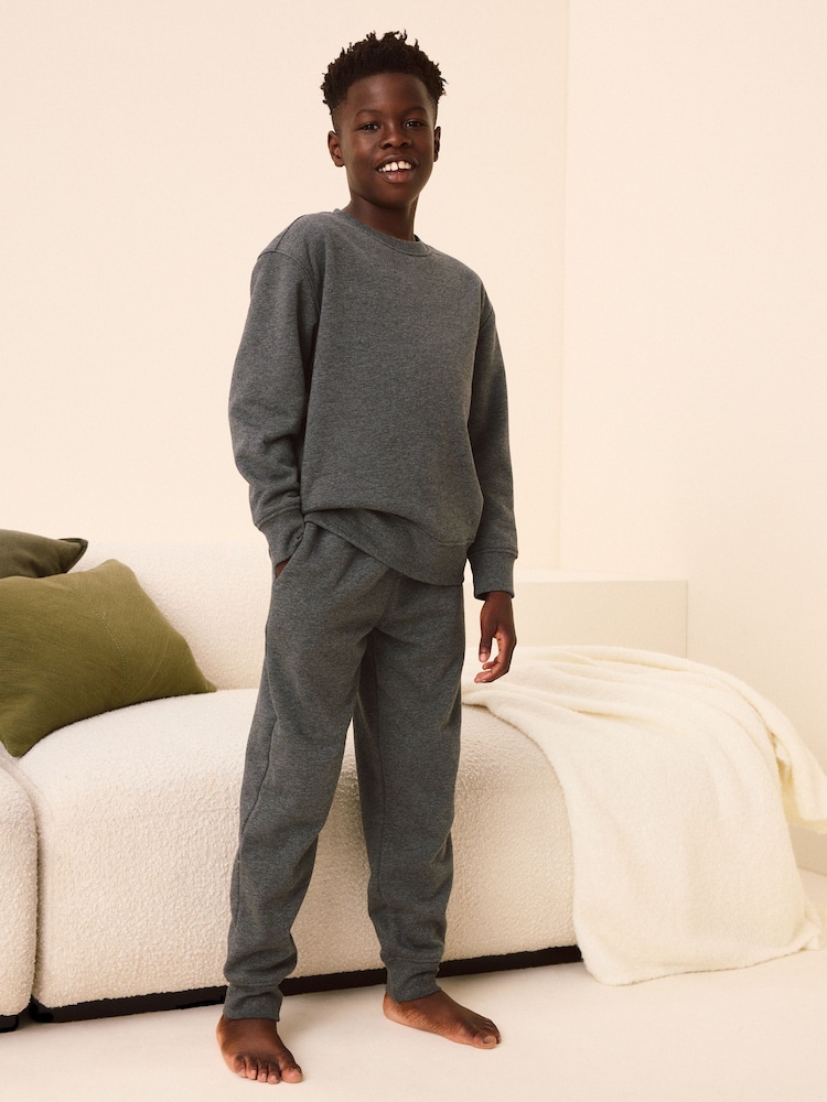 Charcoal Grey Fleece Lined Loungewear 100% Cotton Pyjamas (3-16yrs) - Image 1 of 8