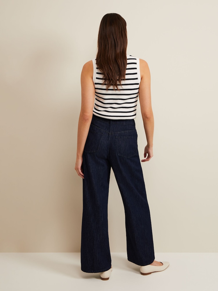 Phase Eight Blue Liana Dark Wash Wide Leg 100% Cotton Jeans - Image 2 of 7