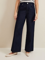 Phase Eight Blue Liana Dark Wash Wide Leg 100% Cotton Jeans - Image 3 of 7