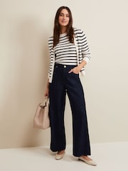 Phase Eight Blue Liana Dark Wash Wide Leg 100% Cotton Jeans - Image 5 of 7