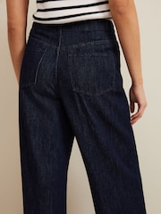 Phase Eight Blue Liana Dark Wash Wide Leg 100% Cotton Jeans - Image 6 of 7