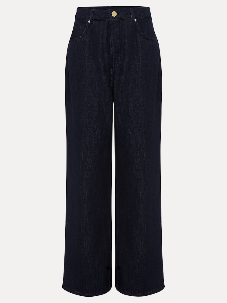 Phase Eight Blue Liana Dark Wash Wide Leg 100% Cotton Jeans - Image 7 of 7