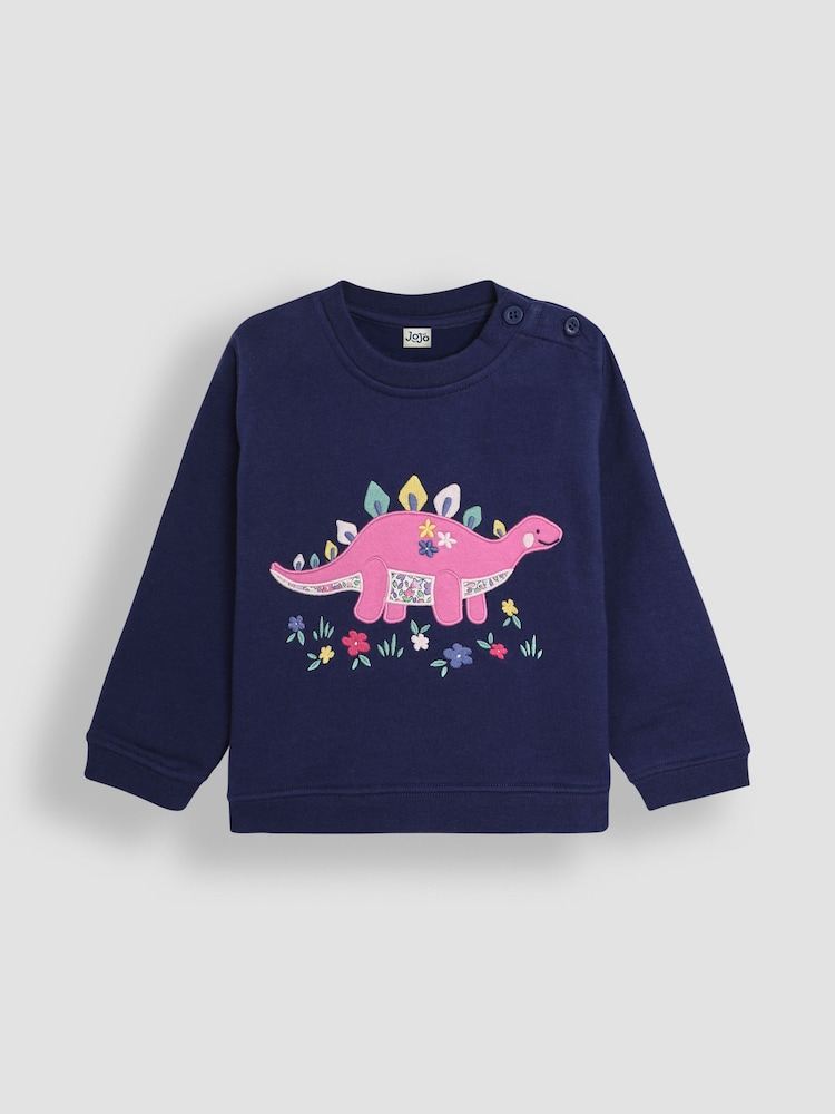 JoJo Maman Bébé Navy Dino Appliqué Sweatshirt And Joggers Set - Image 2 of 5