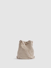 Reiss White Berti Woven Leather Bucket Bag - Image 3 of 5