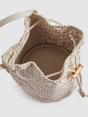 Reiss White Berti Woven Leather Bucket Bag - Image 4 of 5