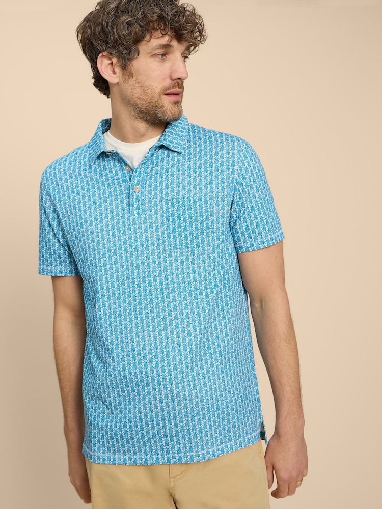 White Stuff Blue/White Pineapple Printed 100% Cotton Polo Shirt - Image 1 of 7