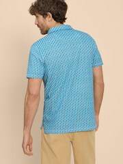 White Stuff Blue/White Pineapple Printed 100% Cotton Polo Shirt - Image 3 of 7