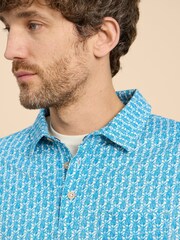 White Stuff Blue/White Pineapple Printed 100% Cotton Polo Shirt - Image 4 of 7