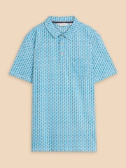 White Stuff Blue/White Pineapple Printed 100% Cotton Polo Shirt - Image 5 of 7