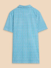 White Stuff Blue/White Pineapple Printed 100% Cotton Polo Shirt - Image 6 of 7