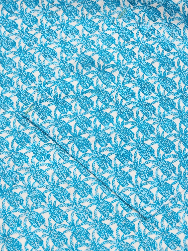 White Stuff Blue/White Pineapple Printed 100% Cotton Polo Shirt - Image 7 of 7