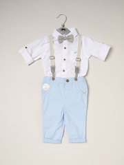 Little Gent Blue 100% Cotton Shirt Bodysuit Bowtie Loop Brace & Trousers Outfit Set - Image 2 of 4