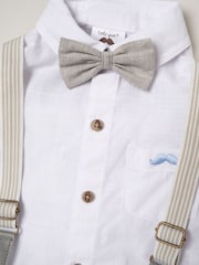 Little Gent Blue 100% Cotton Shirt Bodysuit Bowtie Loop Brace & Trousers Outfit Set - Image 4 of 4