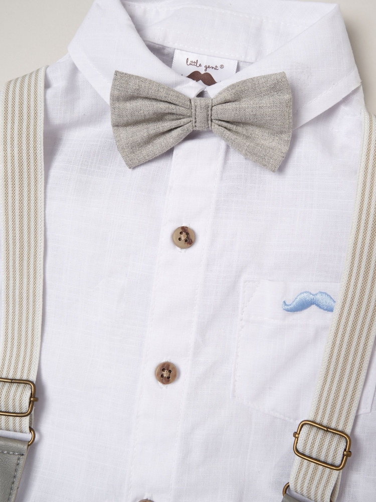 Little Gent Blue 100% Cotton Shirt Bodysuit Bowtie Loop Brace & Trousers Outfit Set - Image 4 of 4
