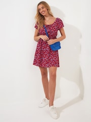 Joe Browns Red 100% Cotton Ditsy Print Scoop Neck Mini Dress - Image 2 of 7