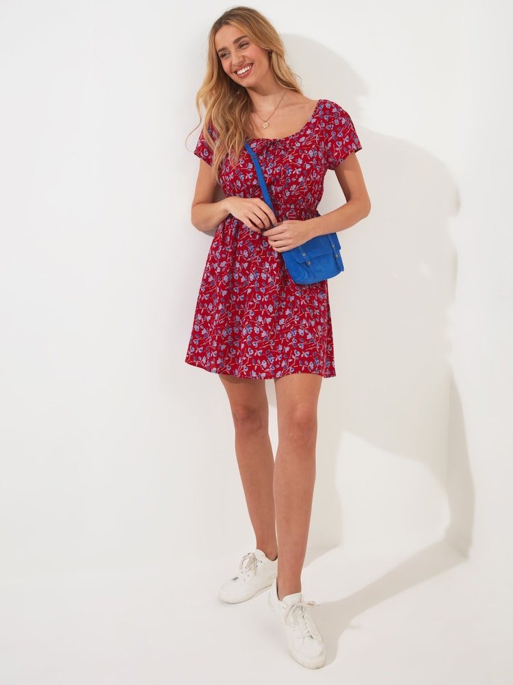 Joe Browns Red 100% Cotton Ditsy Print Scoop Neck Mini Dress - Image 2 of 7