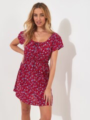 Joe Browns Red 100% Cotton Ditsy Print Scoop Neck Mini Dress - Image 4 of 7