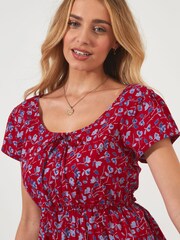 Joe Browns Red 100% Cotton Ditsy Print Scoop Neck Mini Dress - Image 5 of 7