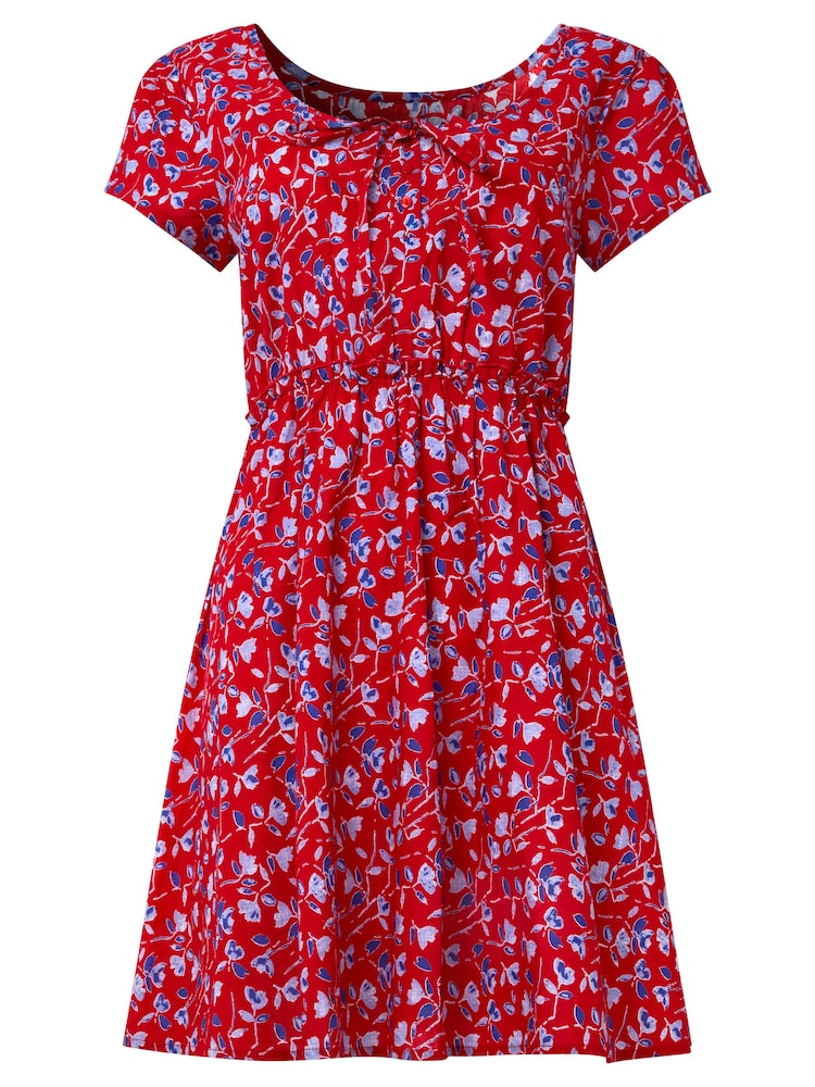 Joe Browns Red 100% Cotton Ditsy Print Scoop Neck Mini Dress - Image 7 of 7