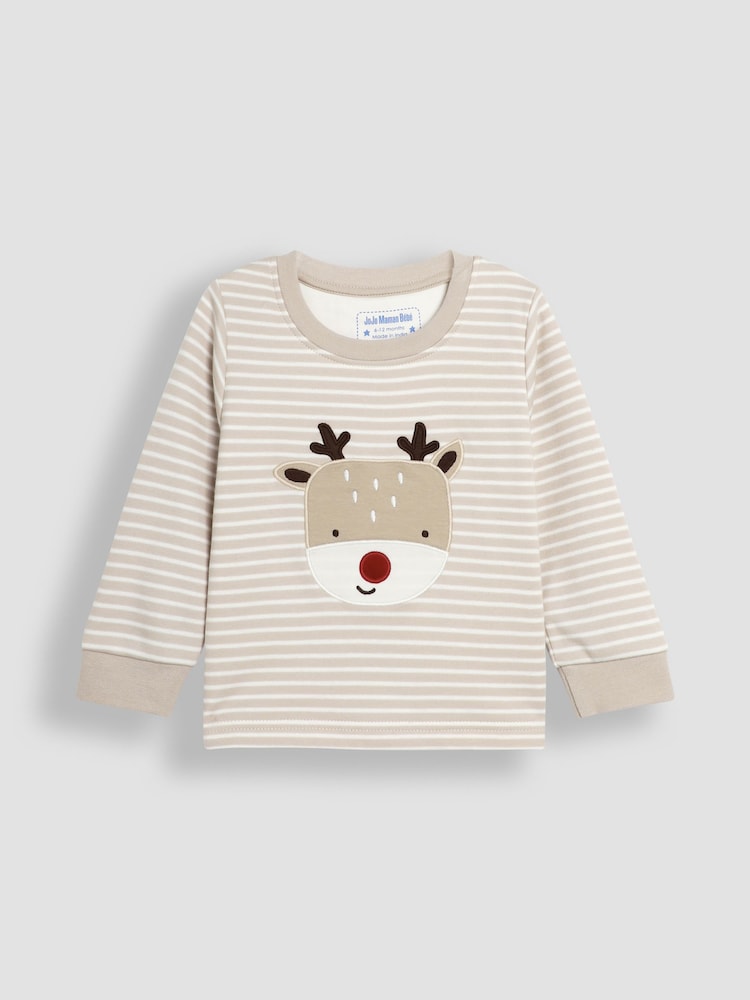 JoJo Maman Bébé Cotton Christmas Reindeer Striped Pyjamas - Image 6 of 9