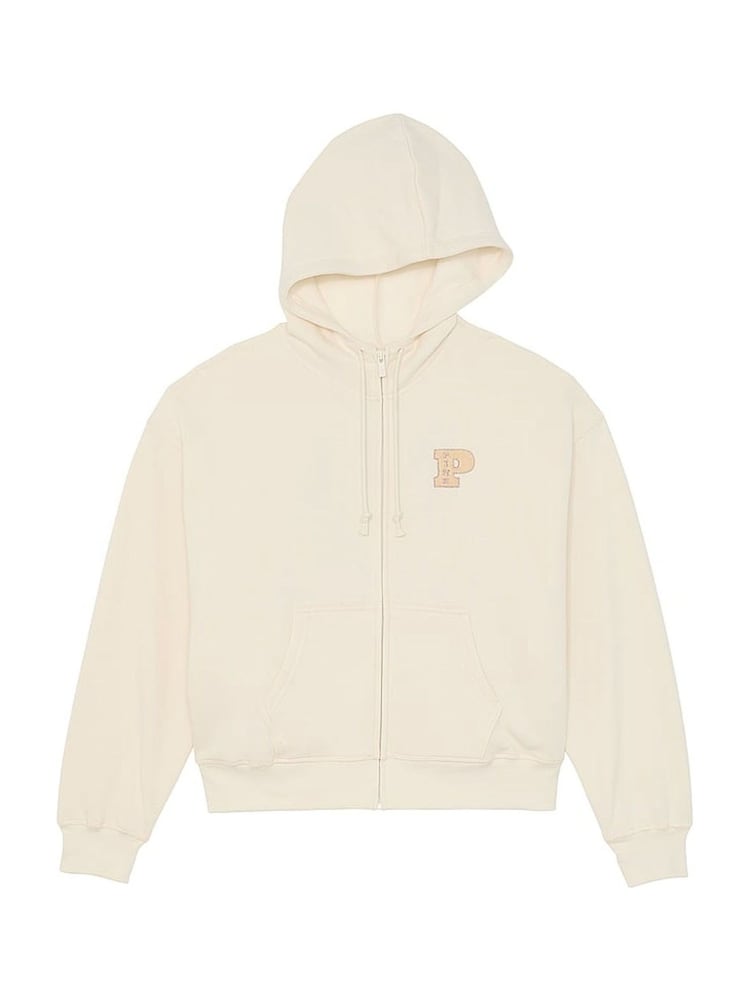 Victoria's Secret PINK White Shell Shine Zip Up Fleece Hoodie - Image 3 of 4