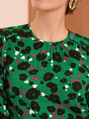 Love & Roses Green Petite Puff Sleeve Trim Detail Blouse - Image 2 of 4