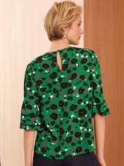 Love & Roses Green Petite Puff Sleeve Trim Detail Blouse - Image 3 of 4