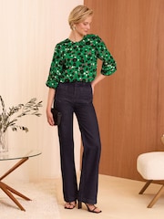 Love & Roses Green Petite Puff Sleeve Trim Detail Blouse - Image 4 of 4