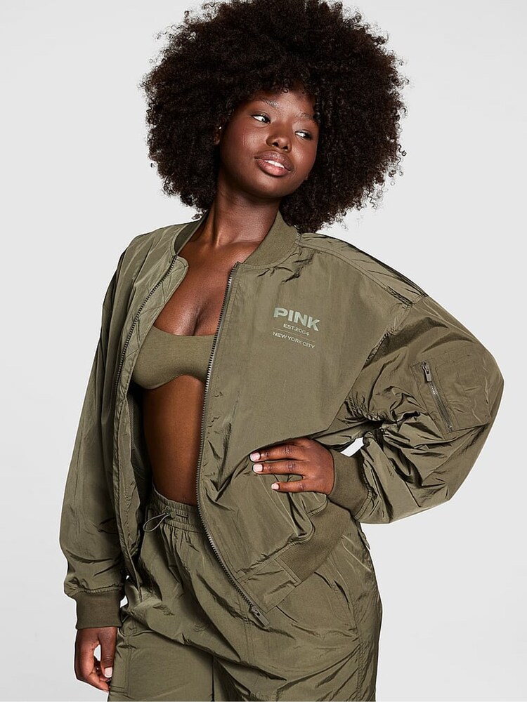 Victoria's Secret PINK Olive Green Parachute Cargo Bomber Jacket - Image 1 of 4