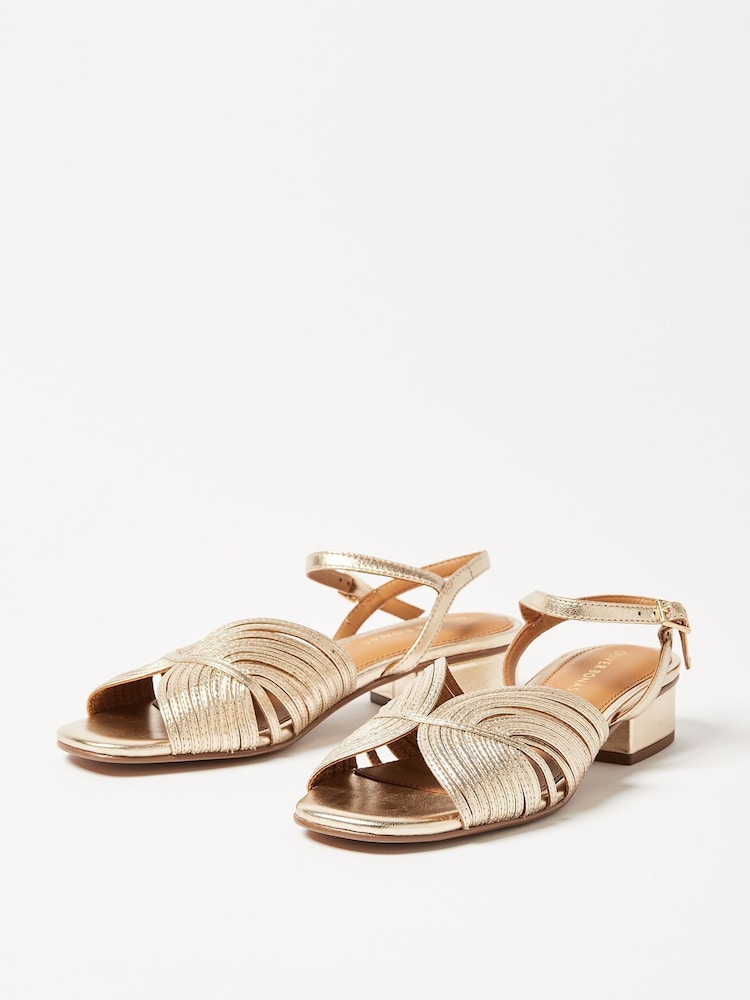 Oliver Bonas Gold Fan Leather Heeled Sandals - Image 1 of 7