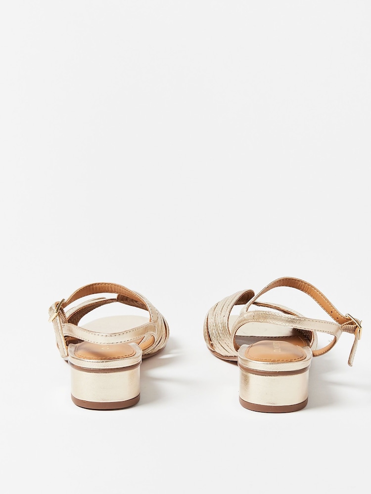 Oliver Bonas Gold Fan Leather Heeled Sandals - Image 2 of 7