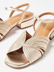 Oliver Bonas Gold Fan Leather Heeled Sandals - Image 3 of 7