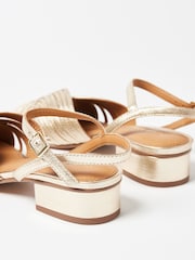 Oliver Bonas Gold Fan Leather Heeled Sandals - Image 6 of 7