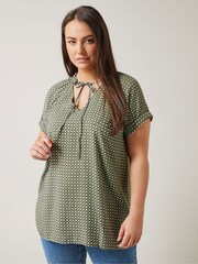Grau - Evans Curve Dot Print Tie Neck Blouse - Bild 1 von 5