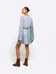 River Island Blue Patchwork Belted Shift Mini Dress - Image 2 of 6
