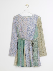 River Island Blue Patchwork Belted Shift Mini Dress - Image 6 of 6