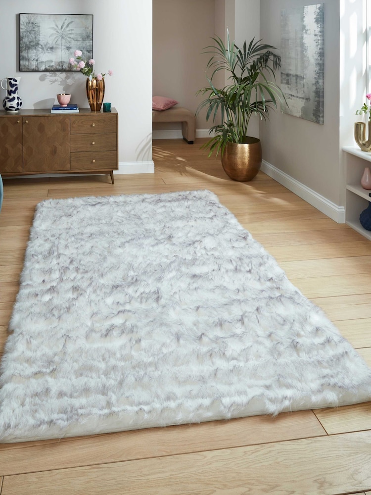 Laurence Llewelyn-Bowen White/Grey Plain Shaggy Mayfair Rug - Image 1 of 6
