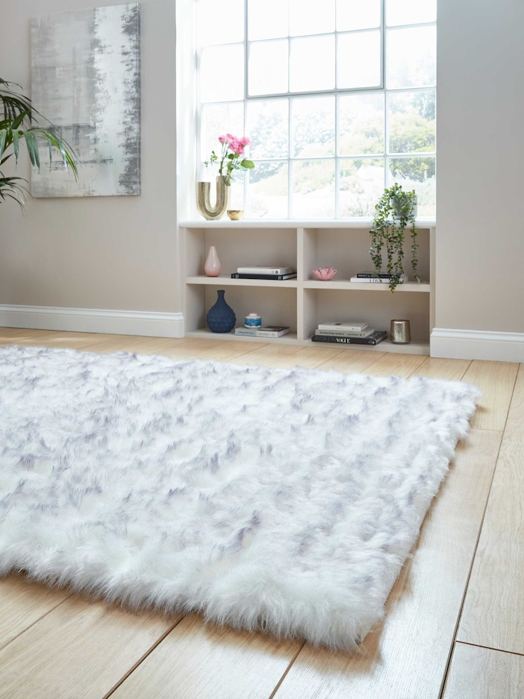 Laurence Llewelyn-Bowen White/Grey Plain Shaggy Mayfair Rug - Image 2 of 6