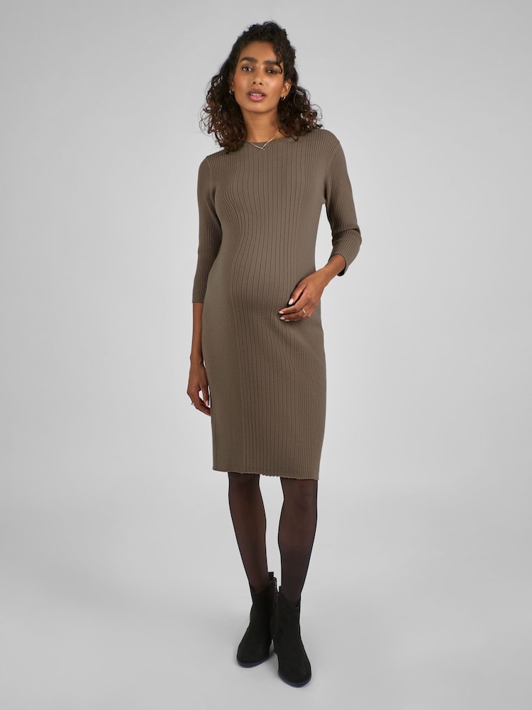 JoJo Maman Bébé Mocha Brown Knitted Maternity Tube Dress - Image 1 of 4