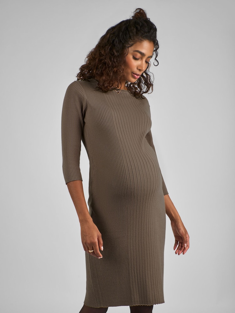 JoJo Maman Bébé Mocha Brown Knitted Maternity Tube Dress - Image 3 of 4