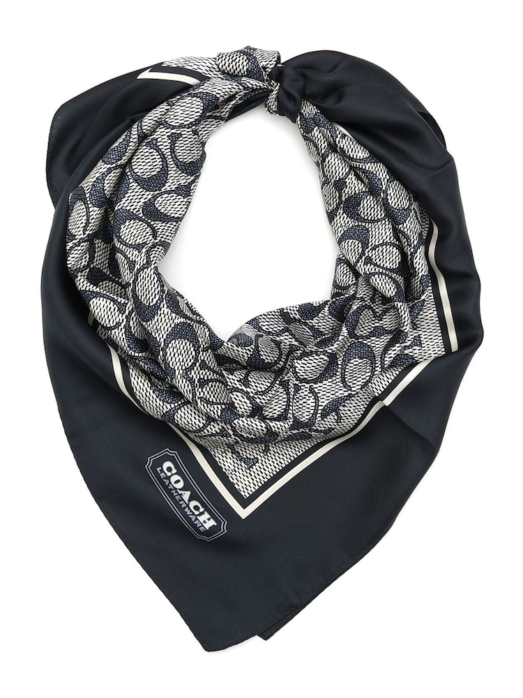 COACH Signature Vintage Printed Silk Square White Scarve - Image 1 of 4