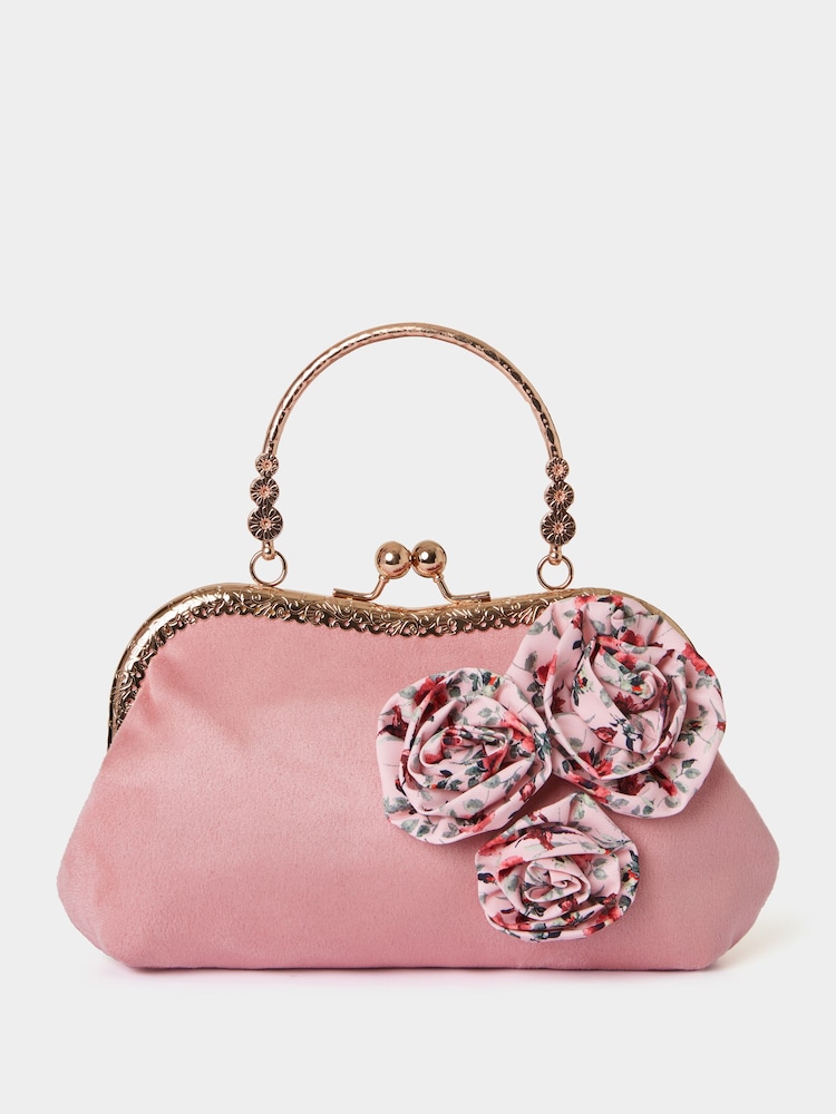 Joe Browns Pink Floral Corsage Vintage Frame Clutch Bag - Image 1 of 1 Joe Browns Pink Floral Corsage Vintage Frame Clutch Bag - Image 1 of 1